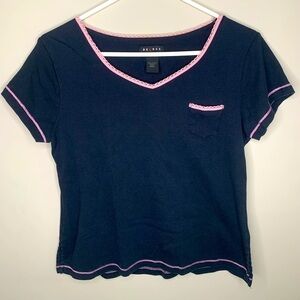 Vintage 90s Y2K Pink Lace Black V Neck Axcess Liz Calborne size Small Women’s